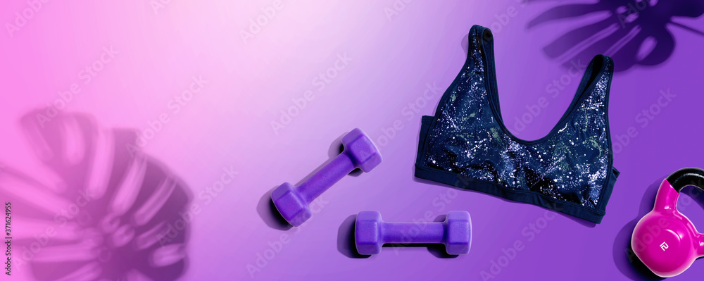 Fitness theme with equipments and a sportswear