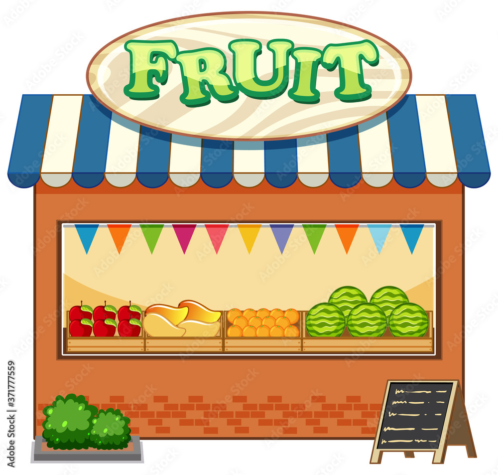 水果店带有水果标志卡通风格隔离