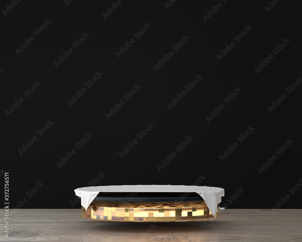 Abstract golden and light stage platform, template for advertising product, 3d rendering.