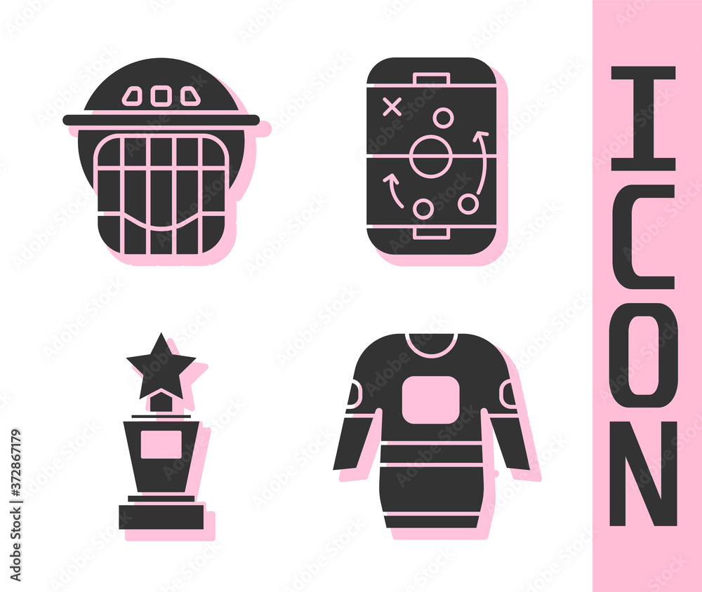 Set Hockey jersey, Hockey helmet, Award cup and Planning strategy icon. Vector.