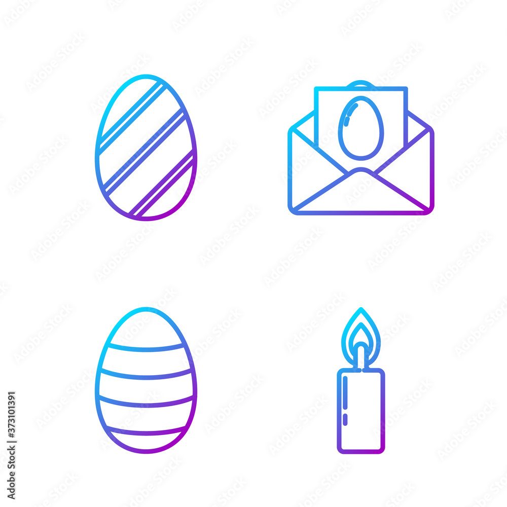 设置燃烧蜡烛、复活节彩蛋、复活节彩球和复活节快乐贺卡。渐变色