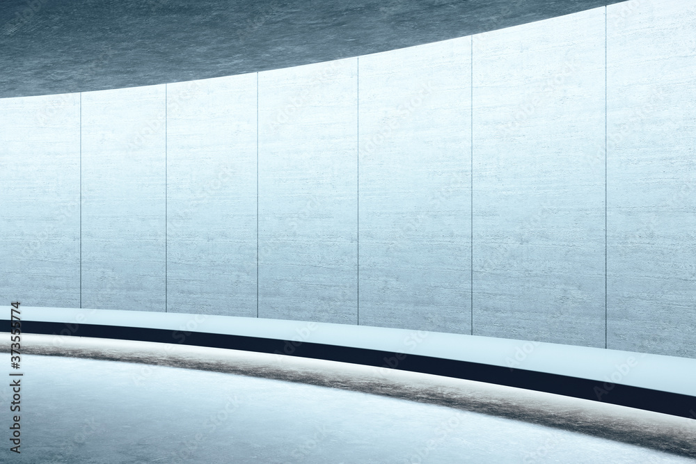 极简主义的灰色走廊大厅，配有空白墙壁和天花板照明。