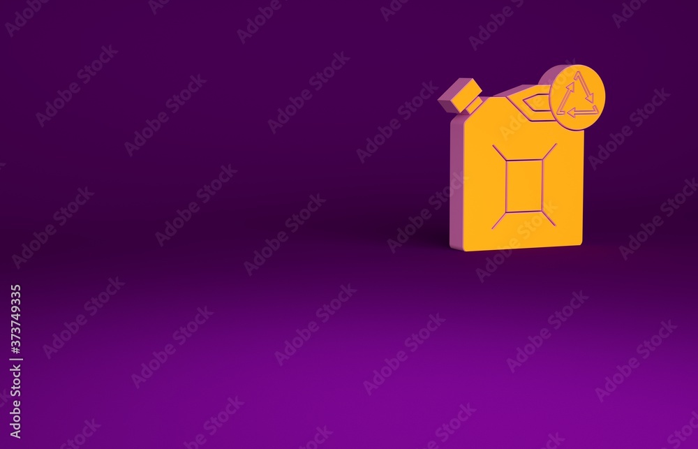橙色环保燃料罐图标隔离在紫色背景上。环保生物和桶。绿色环境a