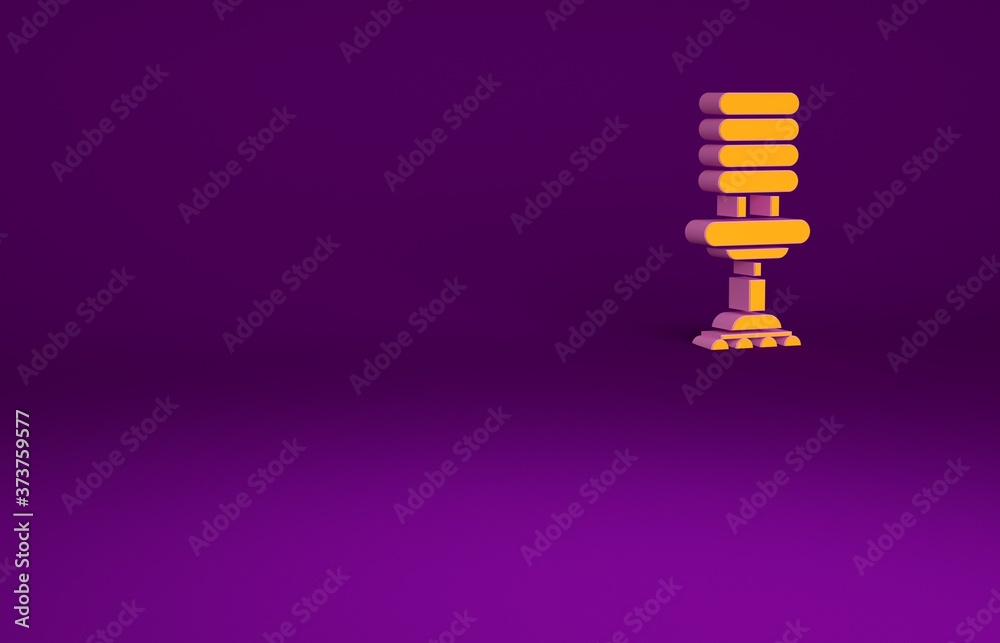 橙色办公椅图标隔离在紫色背景上。极简主义概念。3d插图3d rende