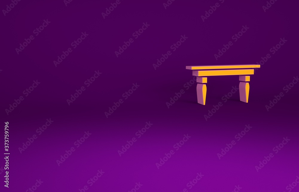 橙色木桌图标隔离在紫色背景上。极简主义概念。3d插图3d rende