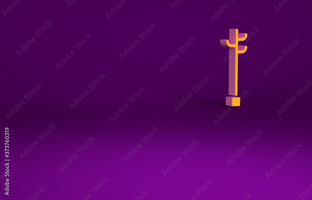 Orange Coat stand icon isolated on purple background. Minimalism concept. 3d illustration 3D render.