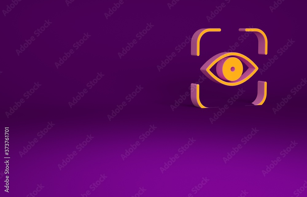橙色眼睛扫描图标隔离在紫色背景上。扫描眼睛。安全检查符号。网络眼睛s