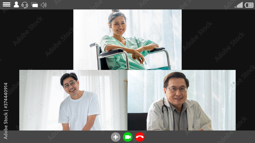 医生和患者通过视频通话进行远程医疗服务。在线医疗应用i