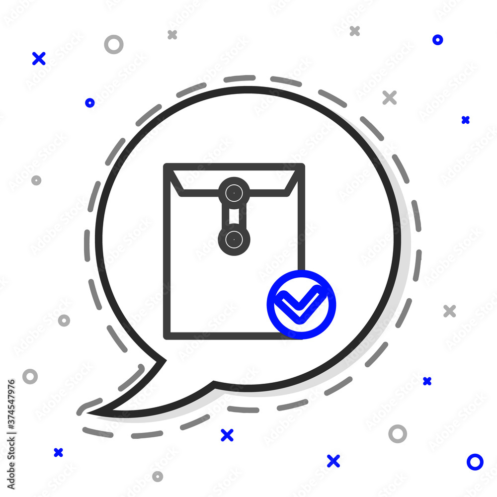 Line Envelope and check mark icon isolated on white background. Successful e-mail delivery, email de