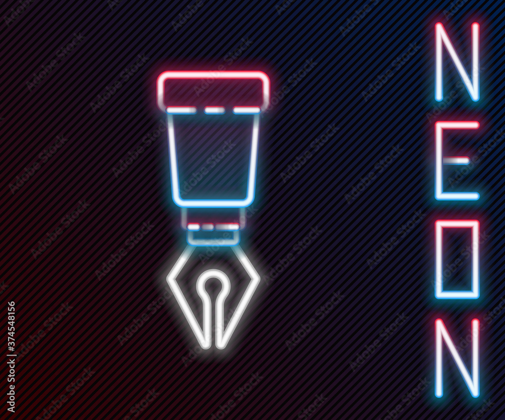 Glowing neon line Fountain pen nib icon isolated on black background. Pen tool sign. Colorful outlin