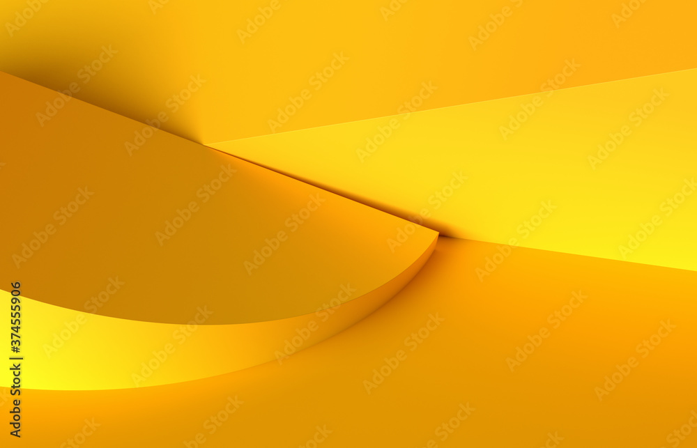 抽象的三维渲染，黄色的现代背景设计，带有几何形状