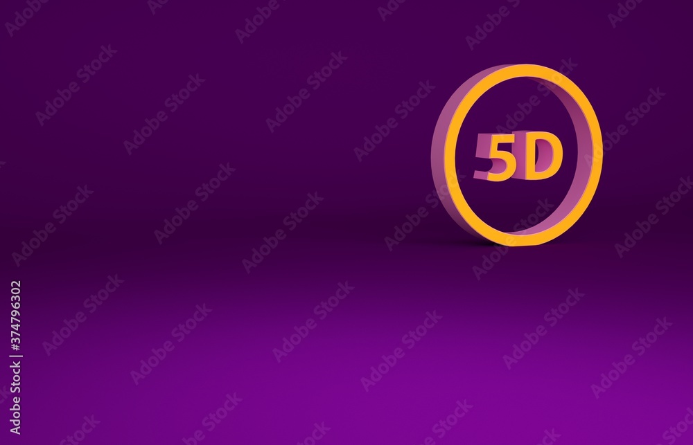 Orange 5d virtual reality icon isolated on purple background. Large three-dimensional logo. Minimali