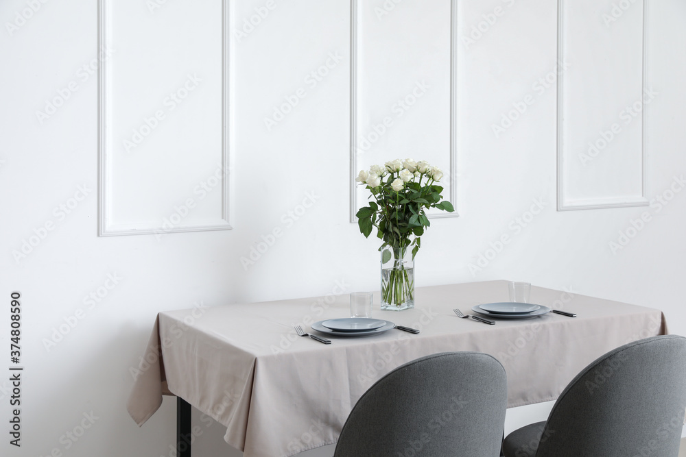 Table served in modern stylish dining room