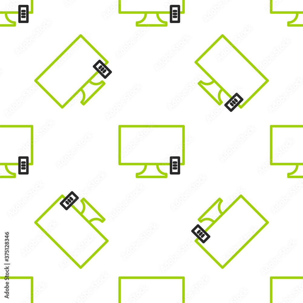 Line Smart电视图标隔离无缝图案，白色背景。电视标志。矢量插图
