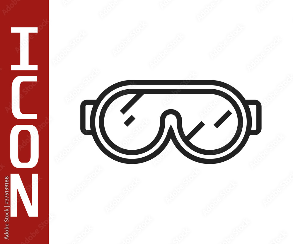 Black line Ski goggles icon isolated on white background. Extreme sport. Sport equipment. Vector Ill