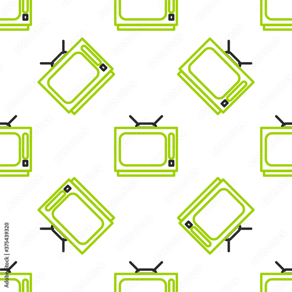 Line Retro电视图标在白色背景上隔离无缝图案。电视标志。矢量插图