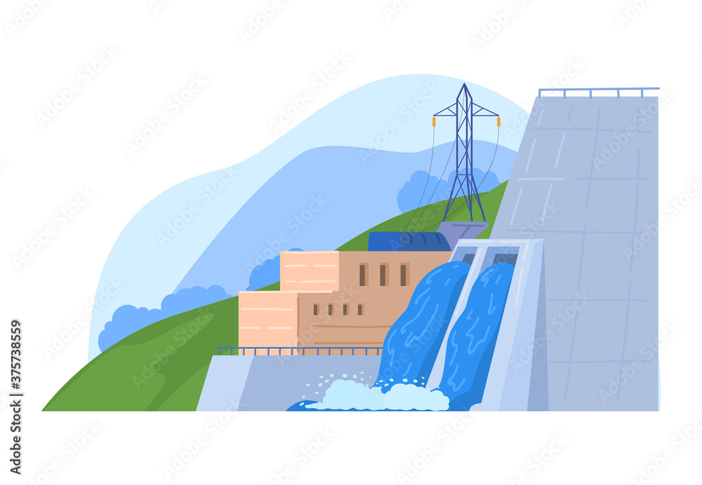 工厂电力，水力发电站用发电机发电，卡通病媒