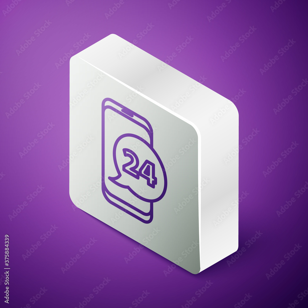 Isometric line Food ordering icon isolated on purple background. Order by mobile phone. Restaurant f