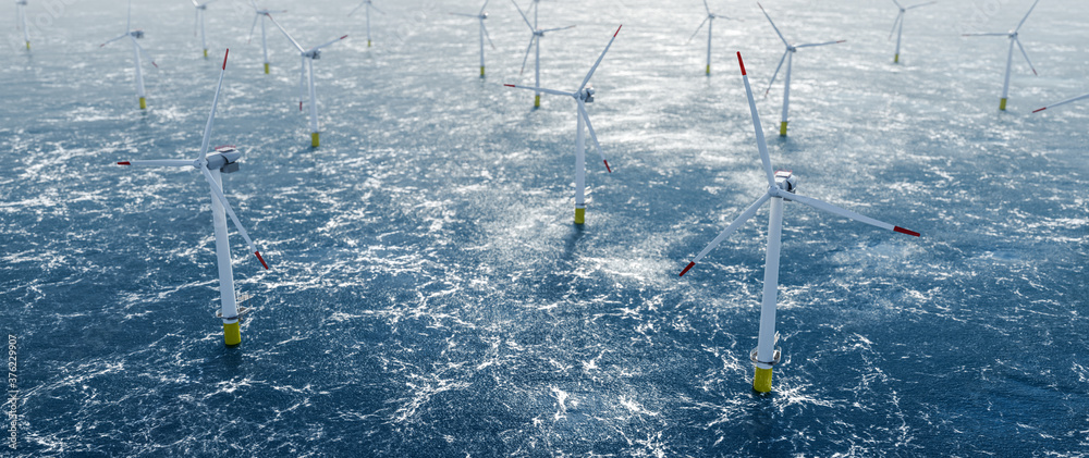 海上风电和能源农场，海上有许多风力涡轮机