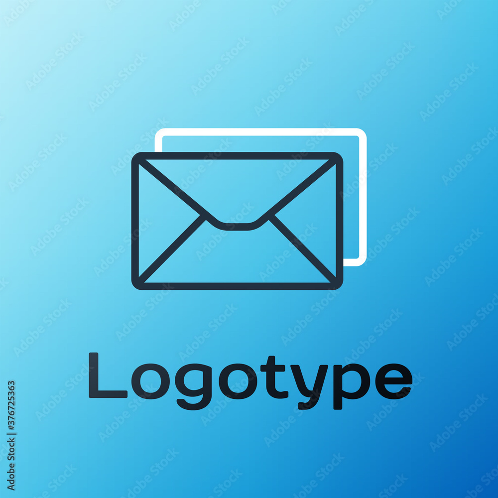 蓝色背景上隔离的线条信封图标。电子邮件字母符号。彩色轮廓概念