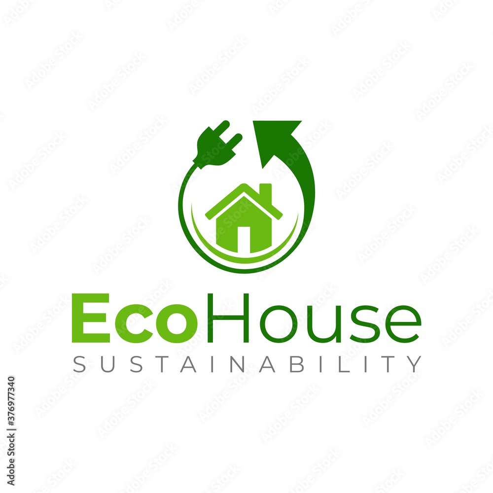 环保房屋标志模板。绿色房屋矢量设计。可持续房屋标志。回收房屋标志。灰色