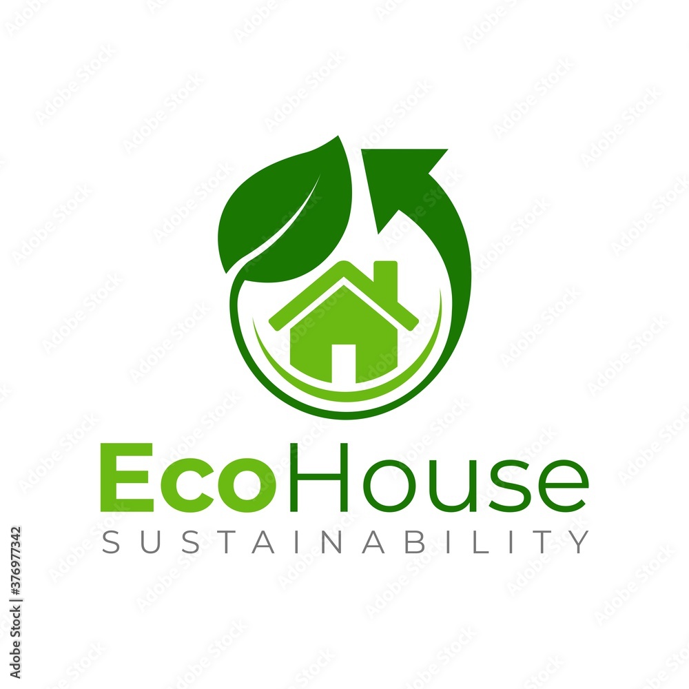 生态房屋标志模板，绿色房屋矢量设计，可持续房屋标志，回收房屋标志