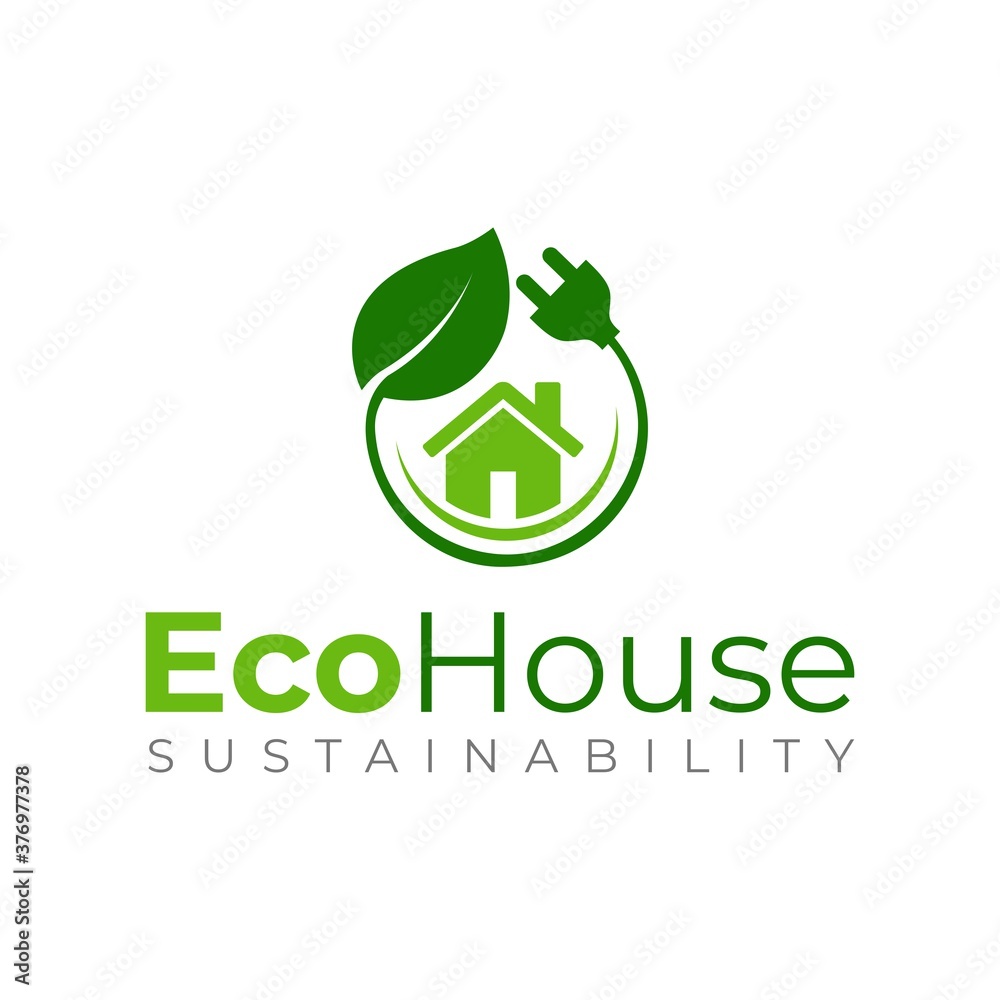 生态房屋标志模板。绿色房屋矢量设计。可持续房屋标志。回收房屋标志。Lea