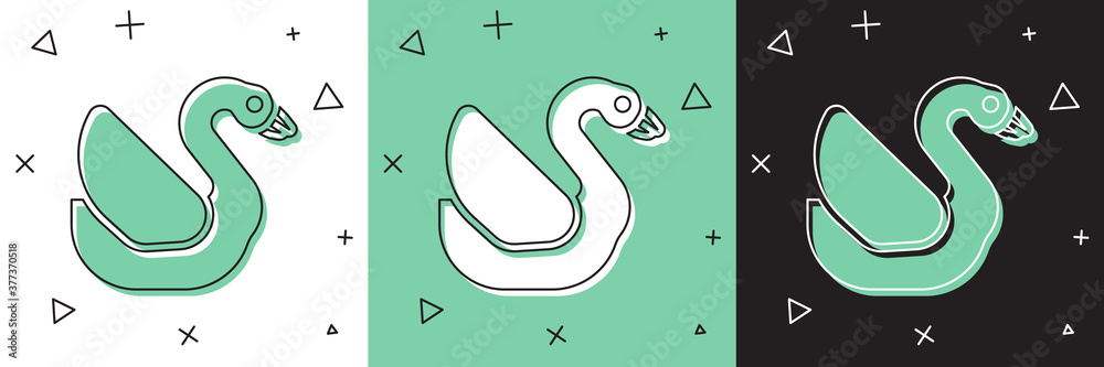 将天鹅鸟图标隔离在白色、绿色、黑色背景上。动物符号。矢量。