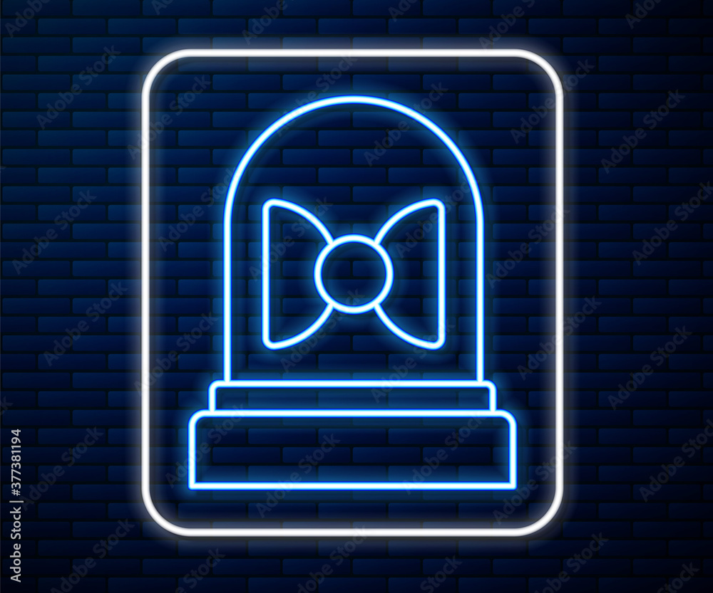Glowing neon line Motion sensor icon isolated on brick wall background. Vector.