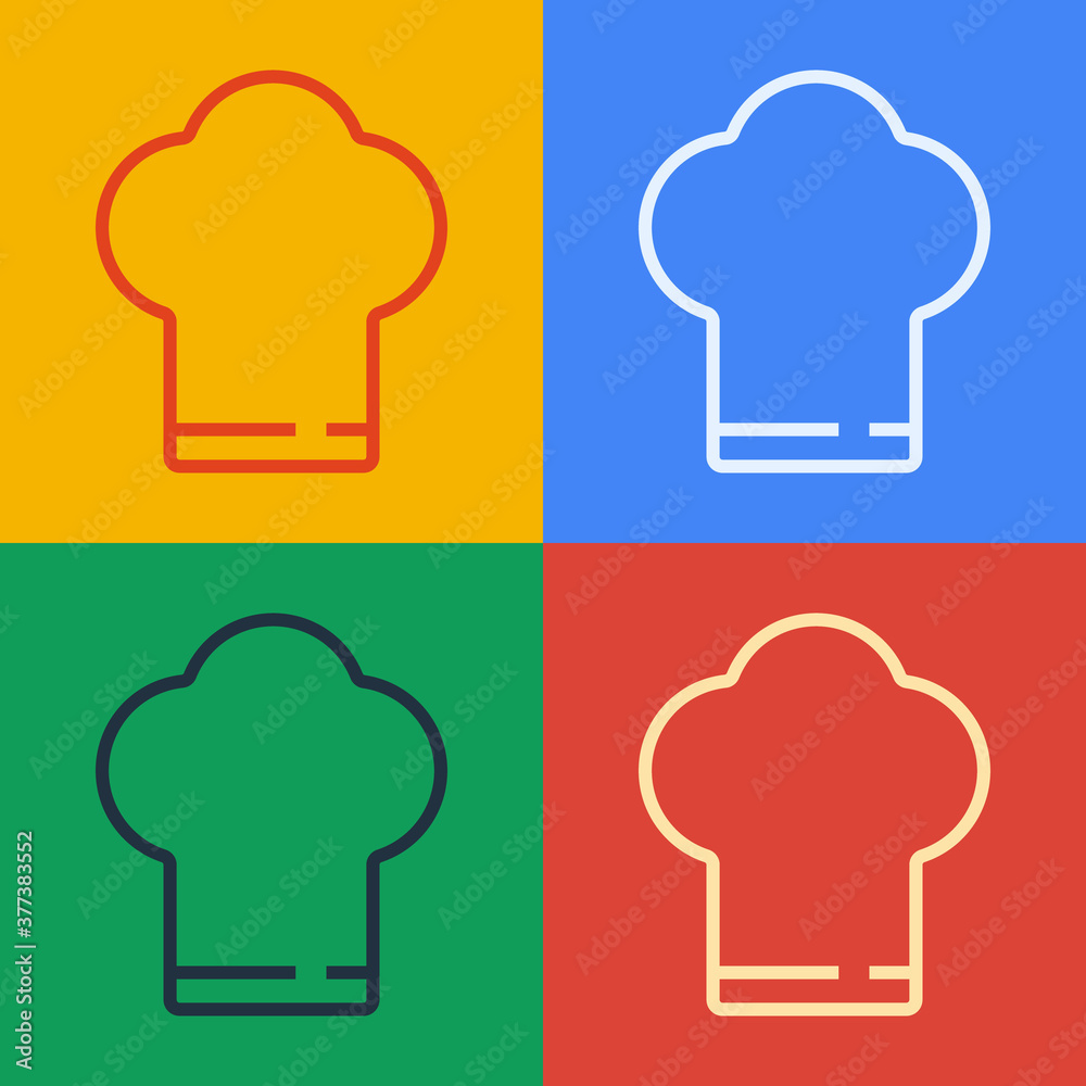 流行艺术线条厨师帽图标隔离在彩色背景上。烹饪符号。厨师帽。矢量。