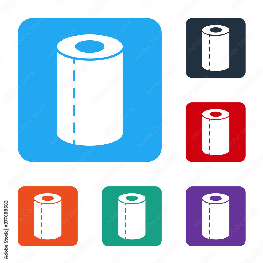 White Paper towel roll icon isolated on white background. Set icons in color square buttons. Vector.
