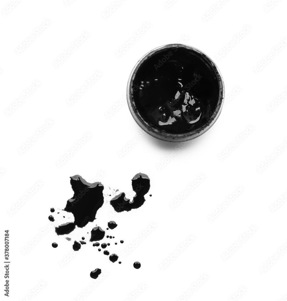 Jar with ink on white background