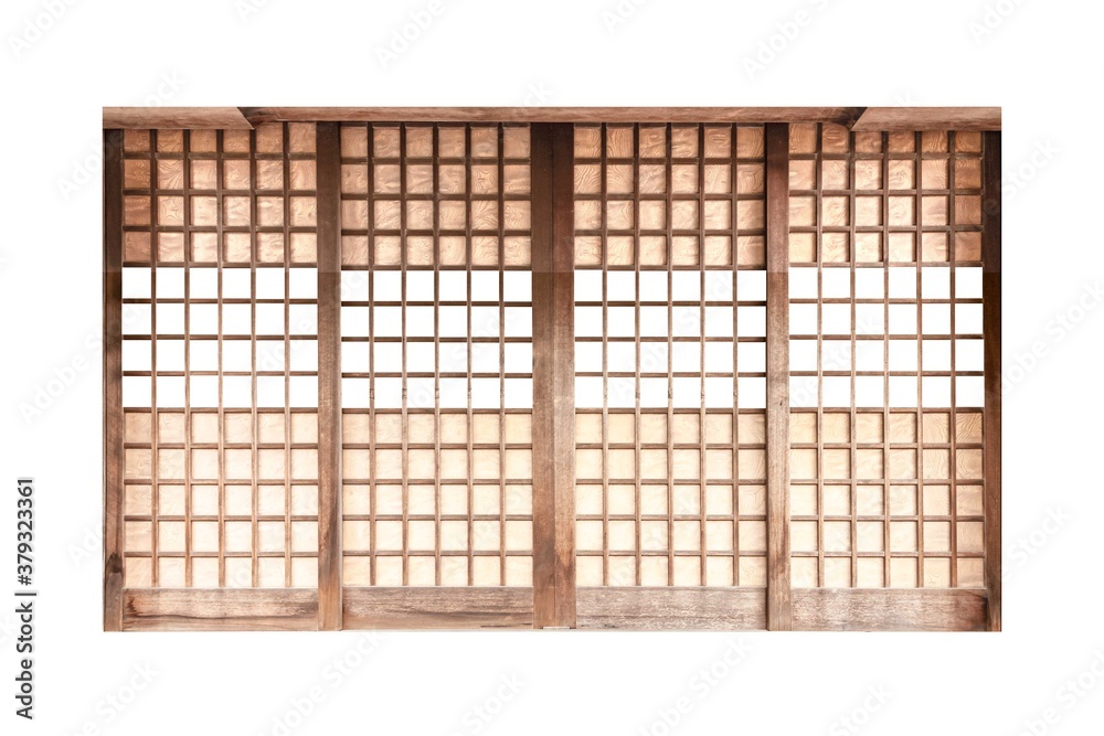Shoji，由白色背景隔离而成的传统日式门、窗或房间分隔物
