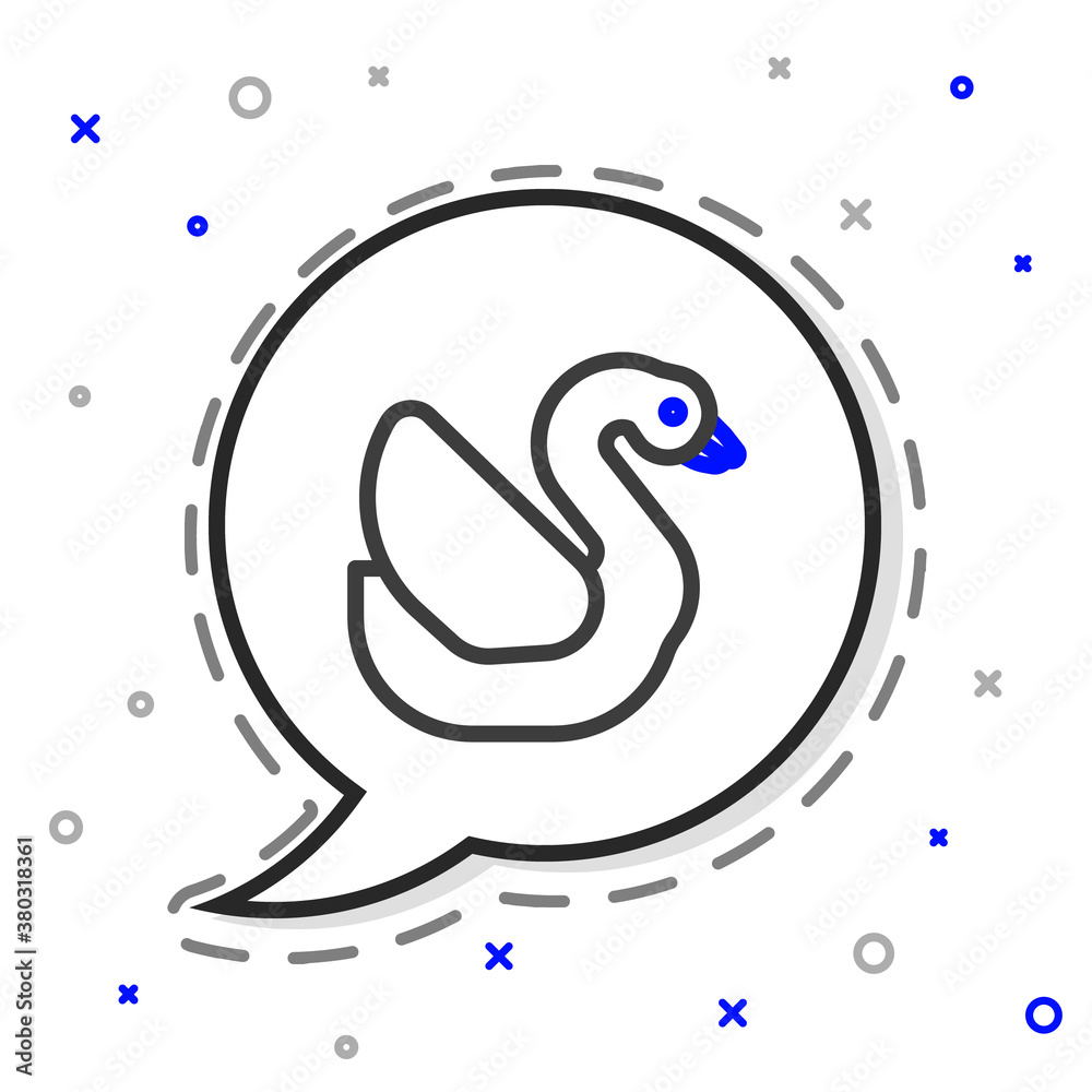 白色背景上隔离的线条天鹅鸟图标。动物符号。彩色轮廓概念。矢量。