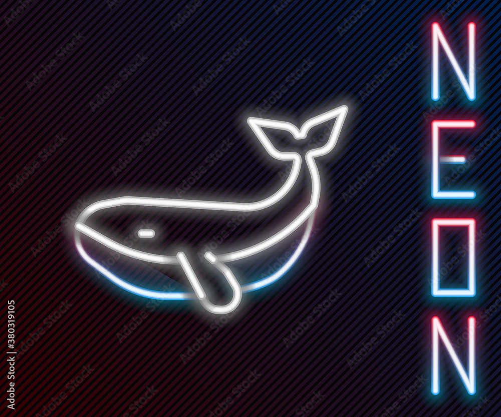 Glowing neon line Whale icon isolated on black background. Colorful outline concept. Vector.
