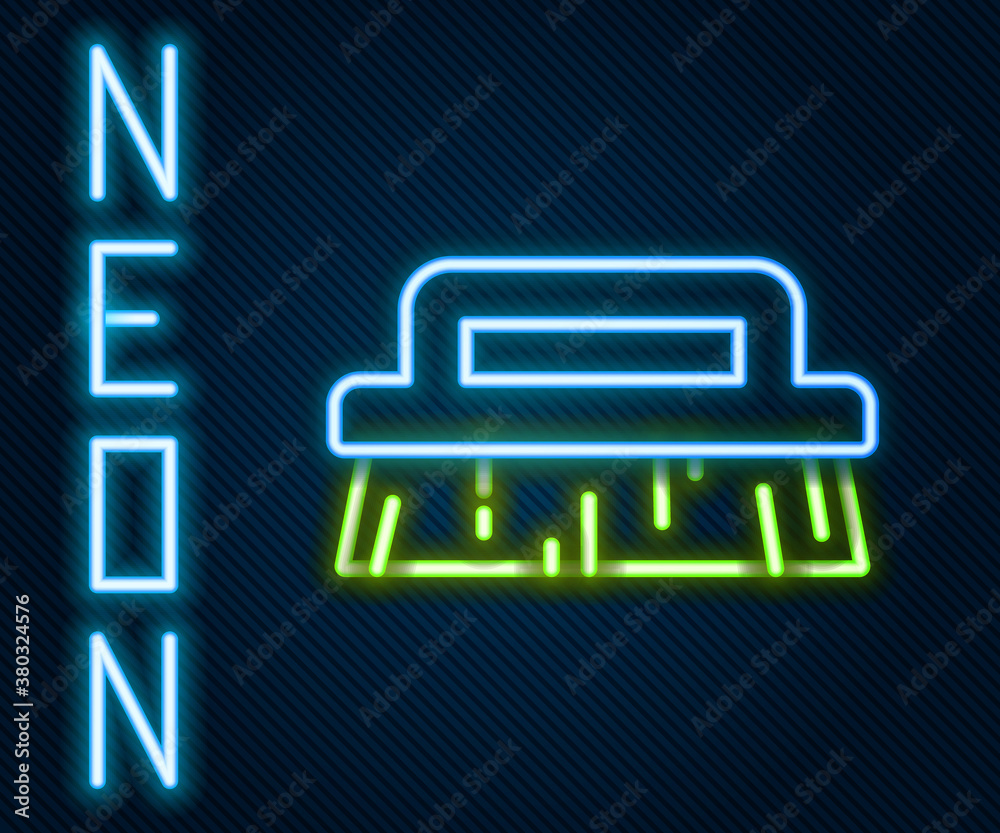 Glowing neon line Brush for cleaning icon isolated on black background. Colorful outline concept. Ve