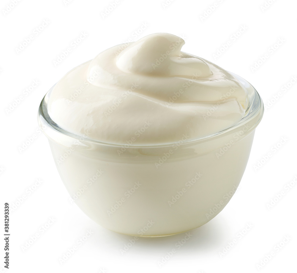 glass bowl of whipped sour cream yogurt