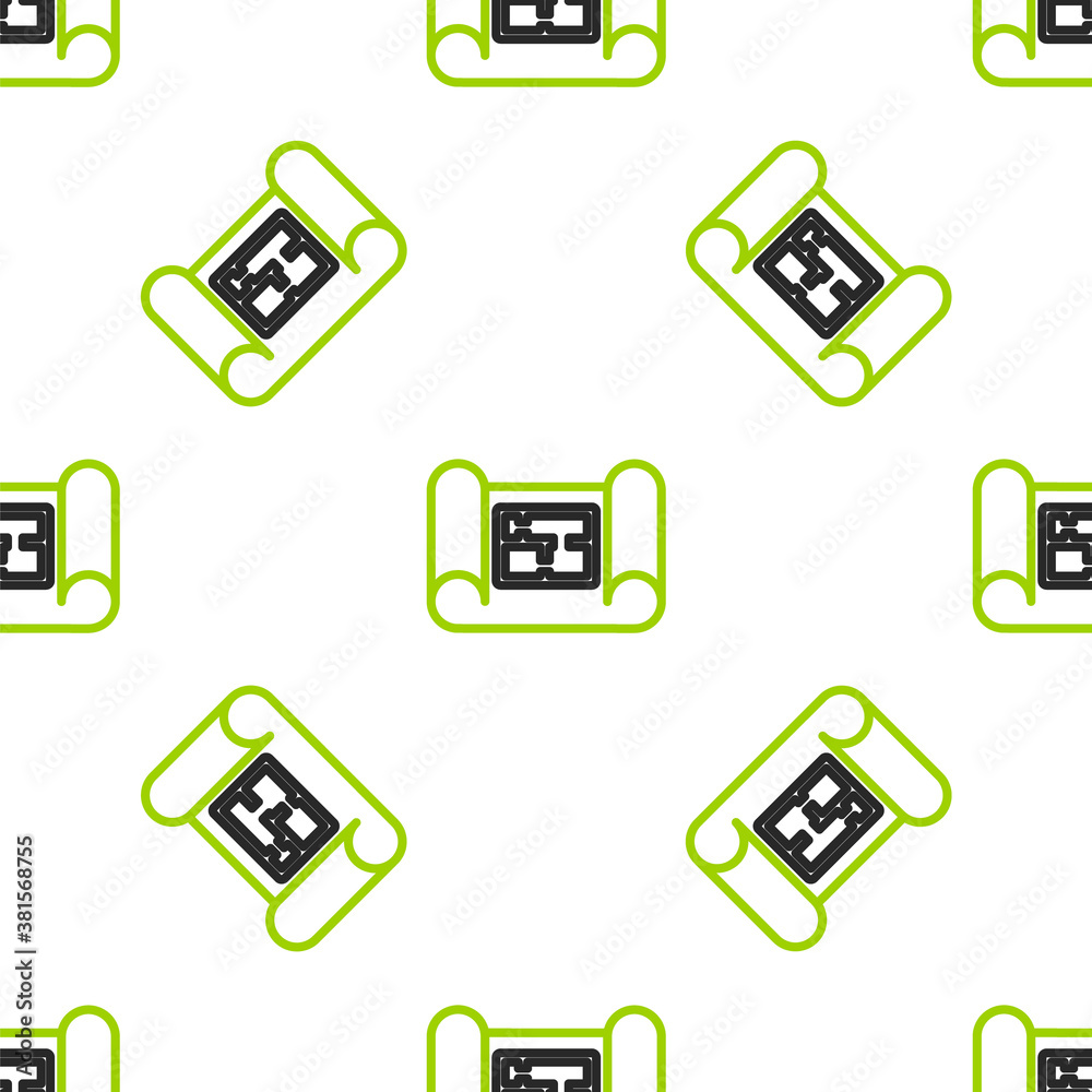 Line House plan icon isolated seamless pattern on white background. Vector Illustration.