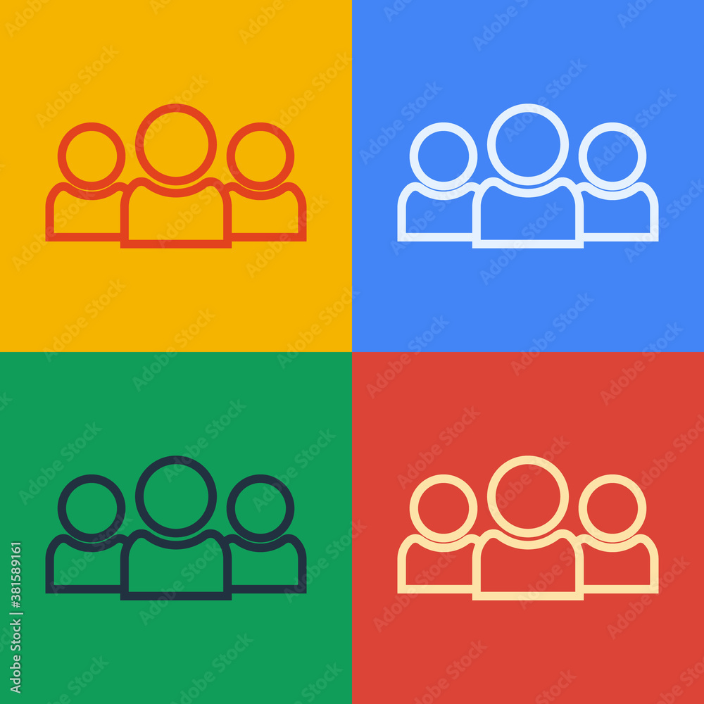 Pop art line Users group icon isolated on color background. Group of people icon. Business avatar sy