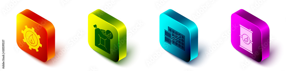 Set Isometric Oil industrial factory building, Bio fuel canister, Oil price increase and Bio fuel ba