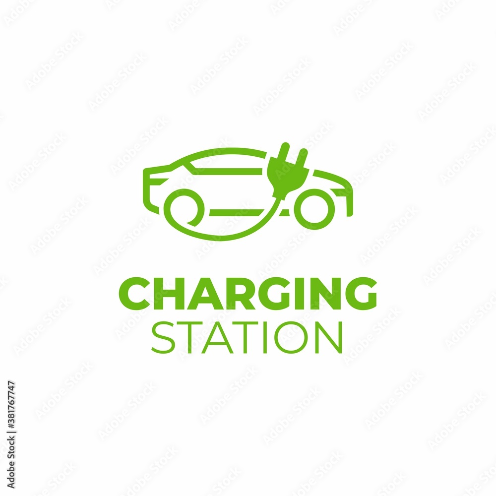 电动汽车充电站标志图标。电动汽车标志按钮。环保交通。汽车e