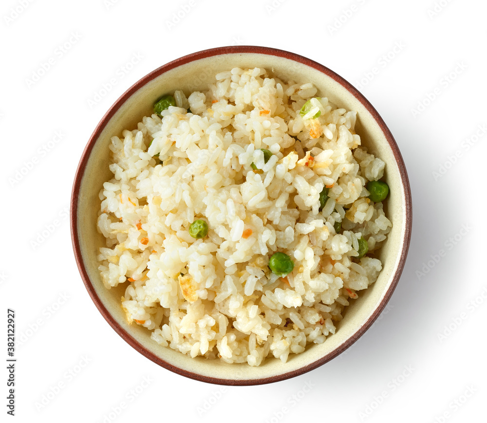 bowl of fried rice and vegetables with egg