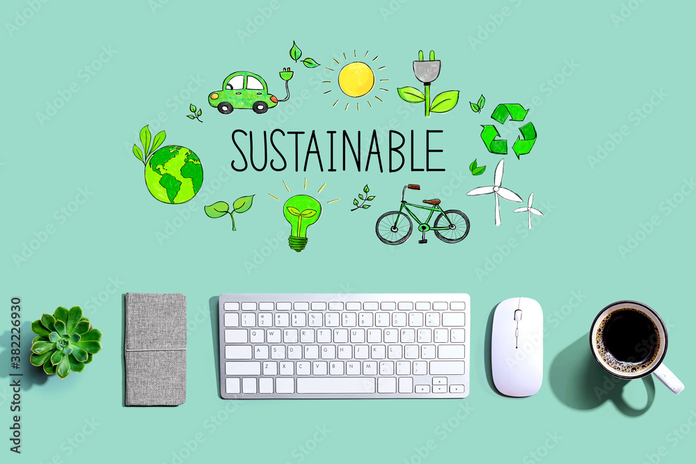Sustainable with a computer keyboard and a mouse