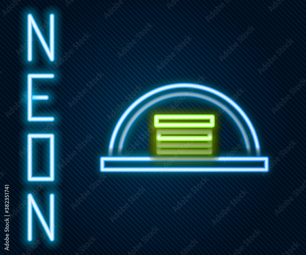 Glowing neon line Hangar icon isolated on black background. Colorful outline concept. Vector Illustr