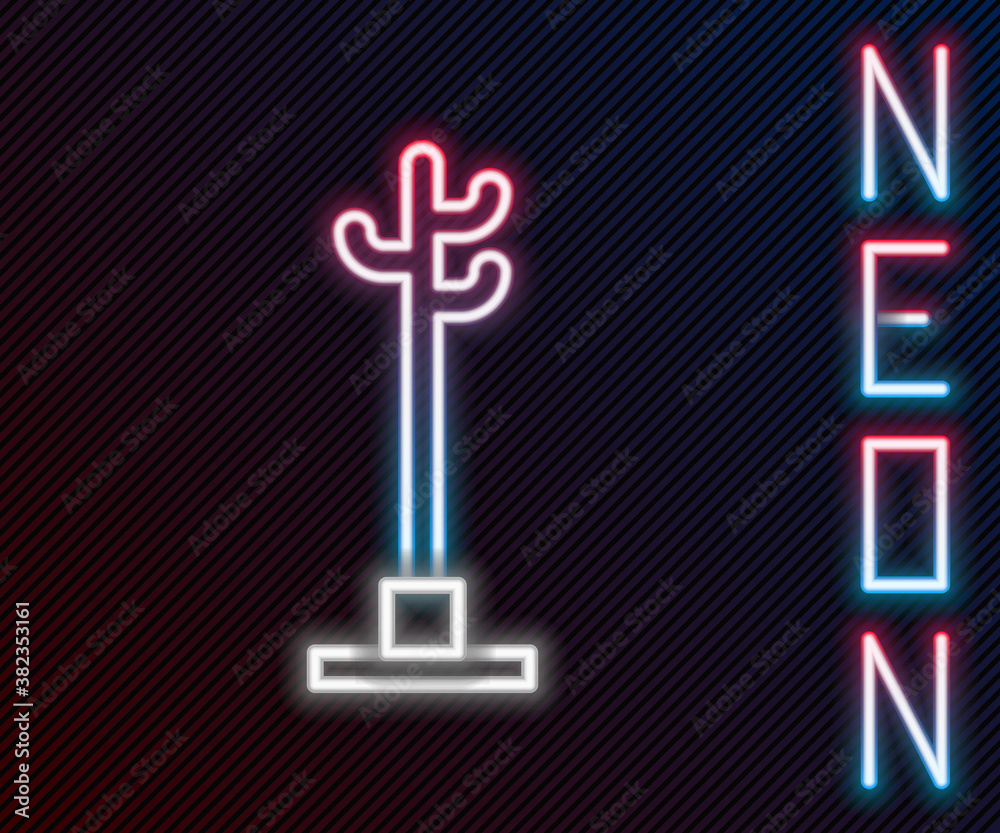 Glowing neon line Coat stand icon isolated on black background. Colorful outline concept. Vector Ill