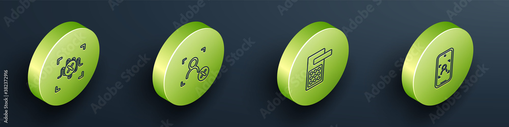 Set Isometric Rejection voice recognition, face, Digital door lock and Mobile and icon. Vector.