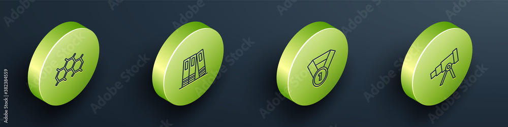 Set Isometric Chemical formula, Office folders, Medal and Telescope icon. Vector.