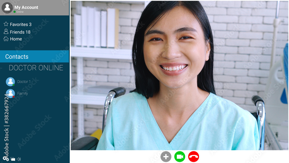 Doctor and patient talking on video call for telemedicine service . Online health care application i