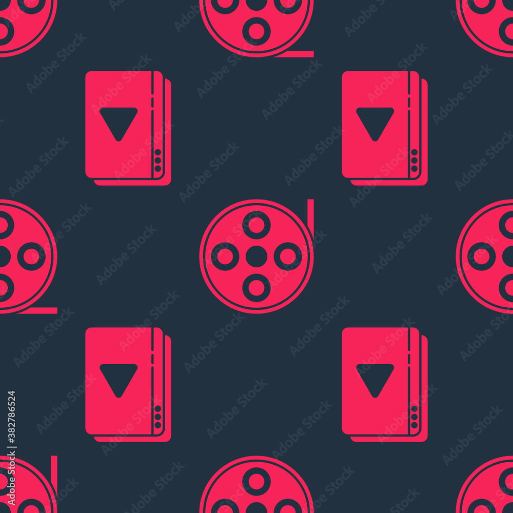 Set Online play video and Film reel on seamless pattern. Vector.