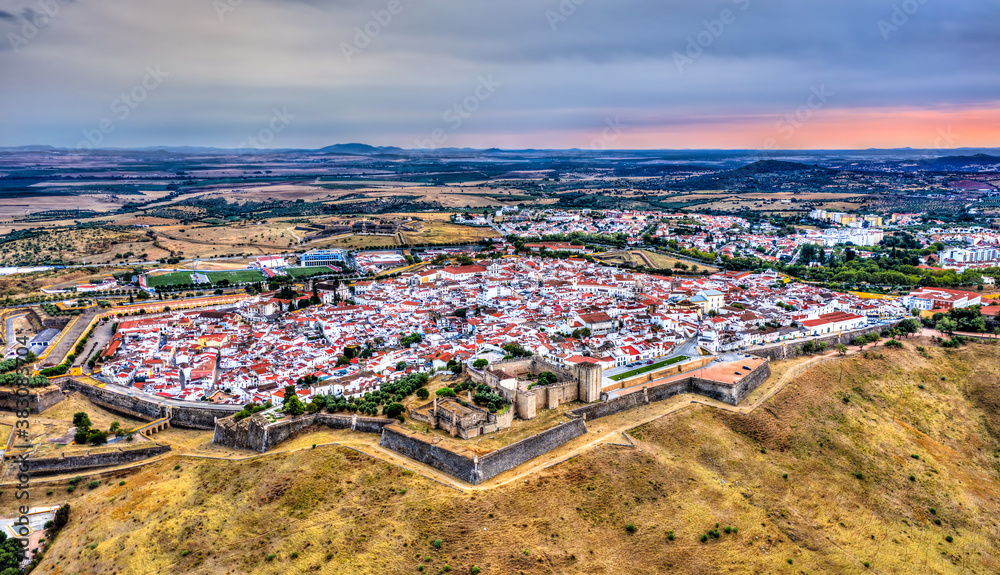 Aerial view of the city of Elvas. UNESCO world heritage in Alentejo, Portugal